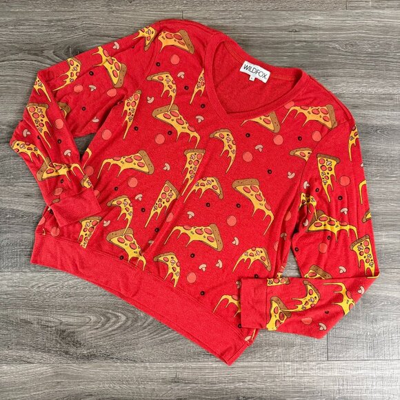 Wildfox Extra Cheesy Pizza Baggy Sweater Boyfriend Fit Size Large - Picture 1 of 6